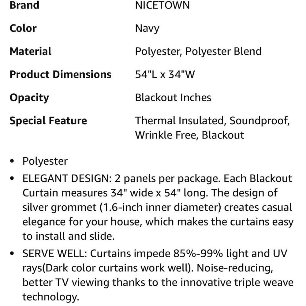 NWOT Blackout Curtains (Navy Blue) - Picture 5 of 5